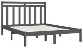 Estrutura de cama casal 135x190 cm madeira maciça cinzento