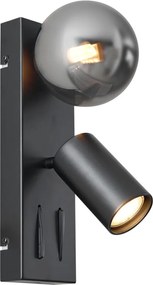 Candeeiro de Parede Moderno Preto 2-Luzes Inclinável com Porta USB-C - Lesly