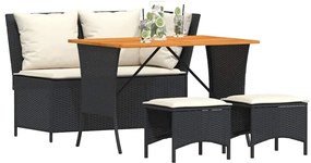 4 pcs conjunto de jardim p/ jardim c/ almofadões vime PE preto