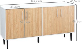 Aparador de Cozinha com 4 Portas Prateleiras Ajustáveis e Pés Metalico