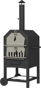 Outsunny Forno de pizza exterior 2 em 1, com pedra para pizza, compartimento de cinzas, 2x grelha, termómetro, resistente à ferrugem, Preto | Aosom Portugal