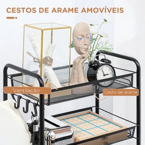 Carrinho cozinha Auxiliar com Rodas de 5 Níveis com Cestos de Malha Removíveis e Estrutura de Aço 45x26,5x106 cm Preto