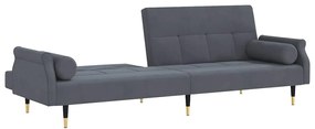 Sofá-cama com almofadões veludo cinzento-escuro