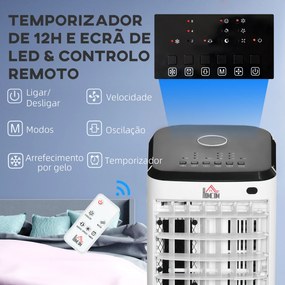 HOMCOM Climatizador Refrigerador de Ar Portátil 3,5 L 3 em 1 Climatizador Humidificador Ventoinha 65W Ecrã LED Controlo Remoto Temporizador Oscilação 3 Velocidades 3 Modos 24,5x27x60 cm Branco