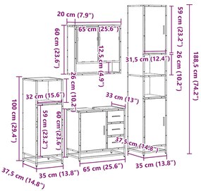 4 pcs Conjunto móveis casa de banho madeira proc. cinza sonoma