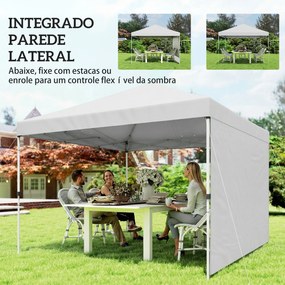 Tenda Dobrável 3x3 m Pop-up com Parede Lateral Proteção UPF50+ Empurre Central Altura Ajustável Branco