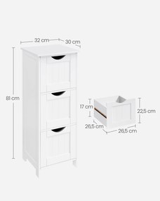Armário casa de banho com 3 gavetas 32 x 30 x 81 cm Branco mate