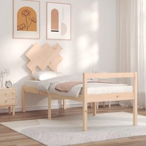vidaXL Cama para idosos de solteiro pequena + cabeceira madeira maciça