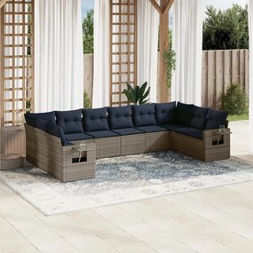 vidaXL 10 pcs conjunto sofás p/ jardim c/ almofadões vime PE cinzento