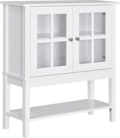 HOMCOM Aparador de Cozinha Moderno com 2 Portas em Vidro Temperado, Prateleira Ajustável, 80x28x84 cm, Branco | Aosom Portugal
