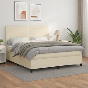 vidaXL Cama com molas/colchão 160x200 cm couro artificial cor creme