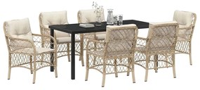 Conjunto de Jantar Jardim 7 Peças com Almofadas Bejas em Rattan Sintét