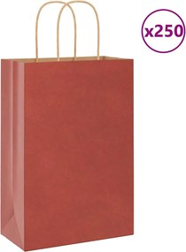 vidaXL Sacos de papel 250 unid com alças vermelhas 21x11x31 cm