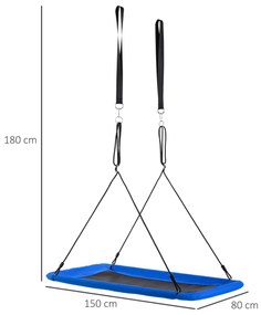 Outsunny Balanço para crianças acima de 3 anos de jardim ninho retangular até 150 kg com cordas ajustáveis ​​Tecido Oxford 900D e metal 150x80x180 cm azul