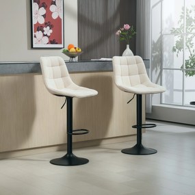 Conjunto de 2 bancos de bar, cadeiras de bar em chenille, com altura ajustável e encosto giratório a 360°, 47 x 48 x 117,5 cm, bege