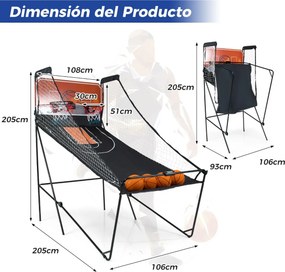 Jogo Arcade de Basquetebol Dobrável Máquina de Cesto de Basquetebol para Crianças com 8 Modos Marcador Eletrónico e Efeitos Sonoros Jogo Preto