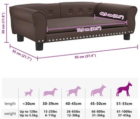 Cama para cães 95x55x30 cm couro artificial castanho