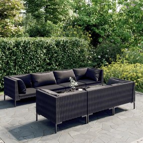 vidaXL 8 pcs conj. lounge jardim c/ almofadões vime PE cinzento-escuro