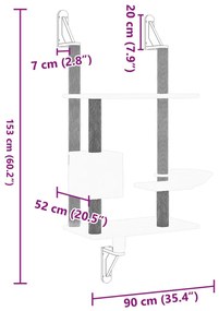 Árvore parede p/ gatos c/ poste arranhador 153 cm cinza-escuro
