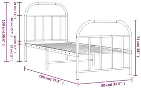 Estrutura de cama com cabeceira e pés 75x190 cm metal preto