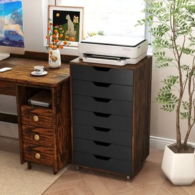 Bloco arquivo escritório com 7 gavetas com 4 rodas universais A49 x 40 x 87 cm de madeira Castanho