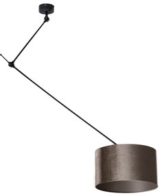 Candeeiro Suspenso Preto com Abajur de Veludo Taupe 35cm - Blitz Clássico / Antigo,Moderno