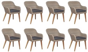 9 pcs conjunto jantar exterior com almofadões vime PE