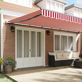 Toldo Retrátil Automático Listrado Vermelho e Branco 600x350 cm