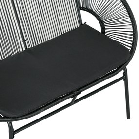 Sofá Acapulco de 2 Lugares com Apoios de Braço Almofada e Estrutura de Aço para Jardim Terraço Pátio 132x72x83 cm Preto