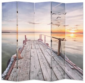 vidaXL Biombo dobrável com estampa de lago 200x170 cm