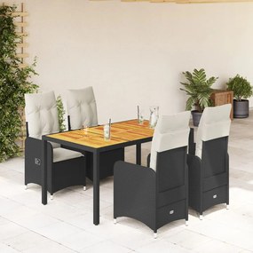 vidaXL 5 pcs conjunto bistrô de jardim c/ almofadões vime PE preto