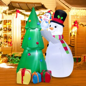 Decoração de Natal Insuflável 180 cm Árvore de Natal Insuflável com Boneco de Neve com Luz para Interior e Exterior