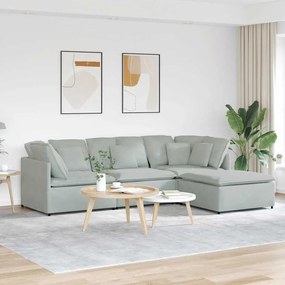 vidaXL Sofá modular com pufes e almofadas veludo cinzento-claro