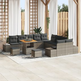 Conjunto de Sofá de Jardim vidaXL de 13 Peças com Almofadas Cinza Poli
