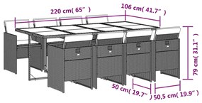 9 pcs conjunto de jantar p/ jardim c/ almofadões cinzento claro