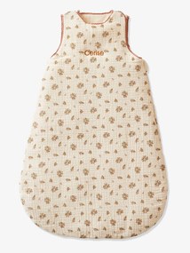 Saco de bebé personalizável, sem mangas, em gaze de algodão, Celeiro bege claro estampado