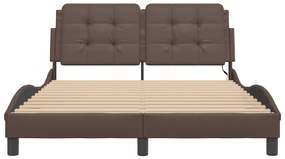 Estrutura cama c/ luzes LED 120x200cm couro artificial castanho