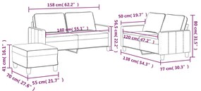 3 pcs conjunto de sofás com almofadões veludo cinzento-claro