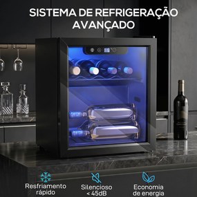 Vinoteca 12 Garrafas, Frigorífico para Vinhos 36 L com Temperatura Ajustável 4-16 ℃ Porta de Vidro Duplo Luz LED, Preto