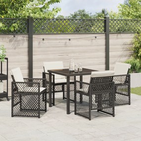 Conjunto de Jantar de Jardim vidaXL de 5 Peças com Almofadas em Preto