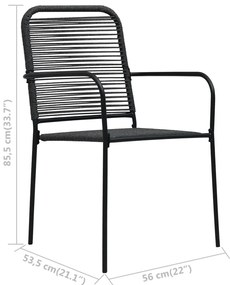 7 pcs conjunto de jantar p/ jardim corda de algodão e aço preto