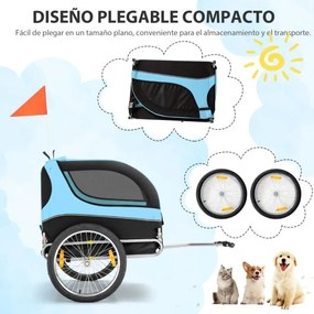 Reboque de bicicleta para animais de estimação com rodas Capacidade 40 kg Caixa de transporte de 2 portas para cães médios 60,5 x 135 x 95 cm Azul