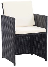 15 pcs conjunto jantar exterior com almofadões vime PE preto