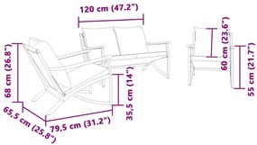 3 pcs conjunto mobiliário de varanda com almofadões aço preto