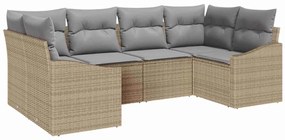 Conjunto de Sofá de Jardim 6 Peças com Almofadas Bege de Rattan