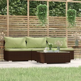 vidaXL 4 pcs conjunto lounge jardim c/ almofadões vime PE castanho