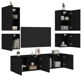 vidaXL 6 pcs móveis de parede p/ TV derivados de madeira preto