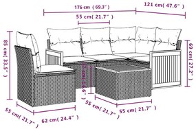 6 pcs conjunto sofás de jardim c/ almofadões vime PE preto
