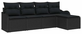 Conjunto de Sofá de Jardim vidaXL 5 Peças com Almofadas Rattan Preto