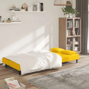 Sofá-cama 2 lugares com duas almofadas veludo amarelo